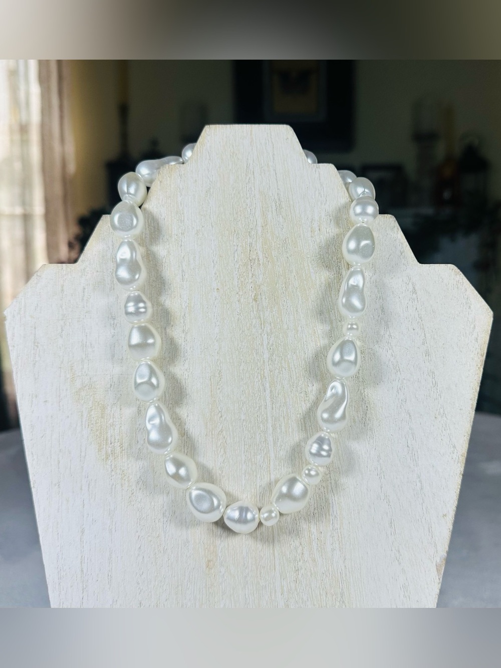 Vintage Faux Pearl Necklace 18 inches with 4 Inches Gold Extension Medium Pearls